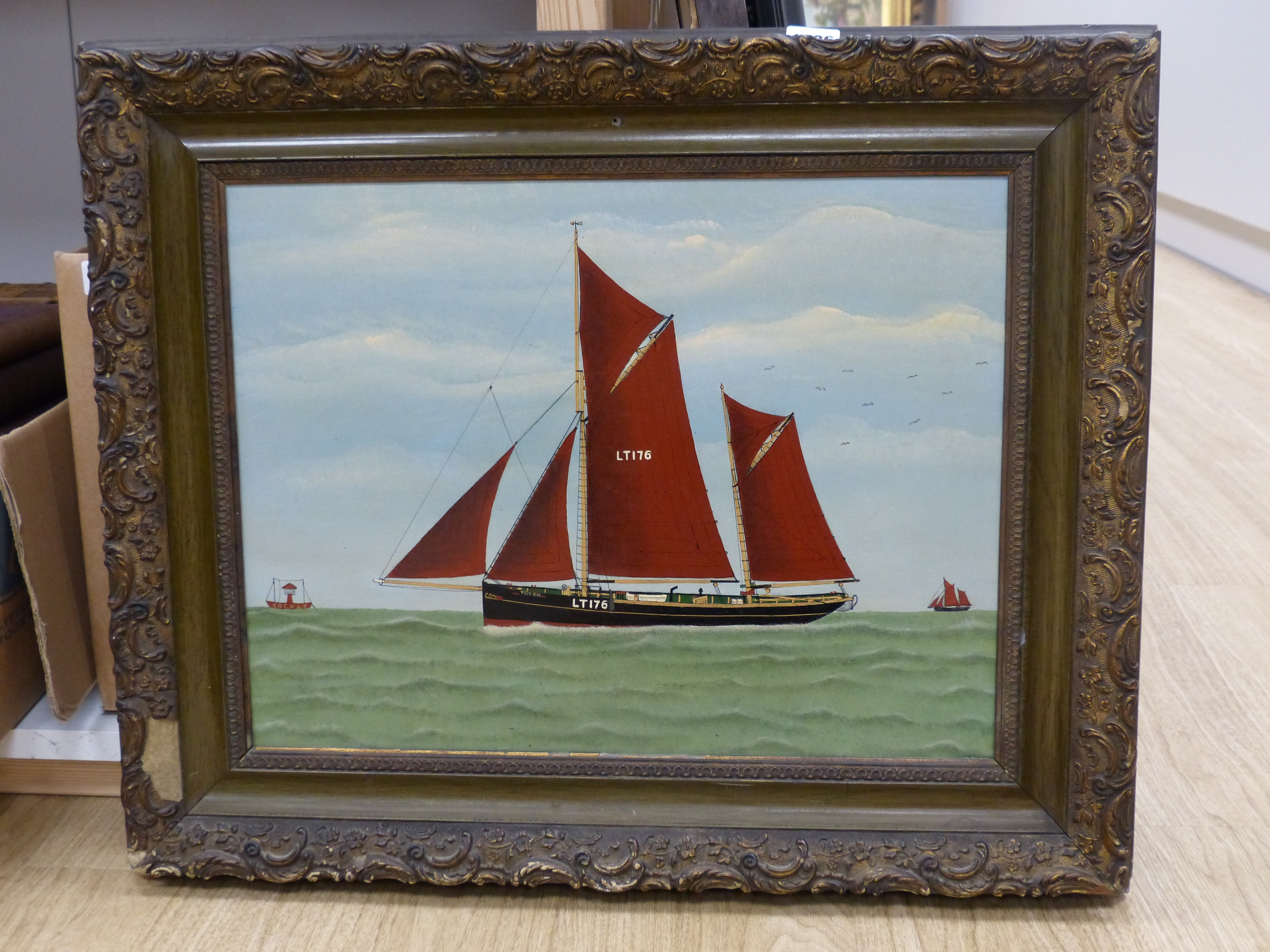 J. Saunders, oil on board, The Lowestoft beam trawler, signed, 46 x 36cm